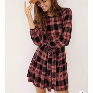 Cloth and Stone from Anthropologie Plaid Long Sleeve Daia Dress Size S